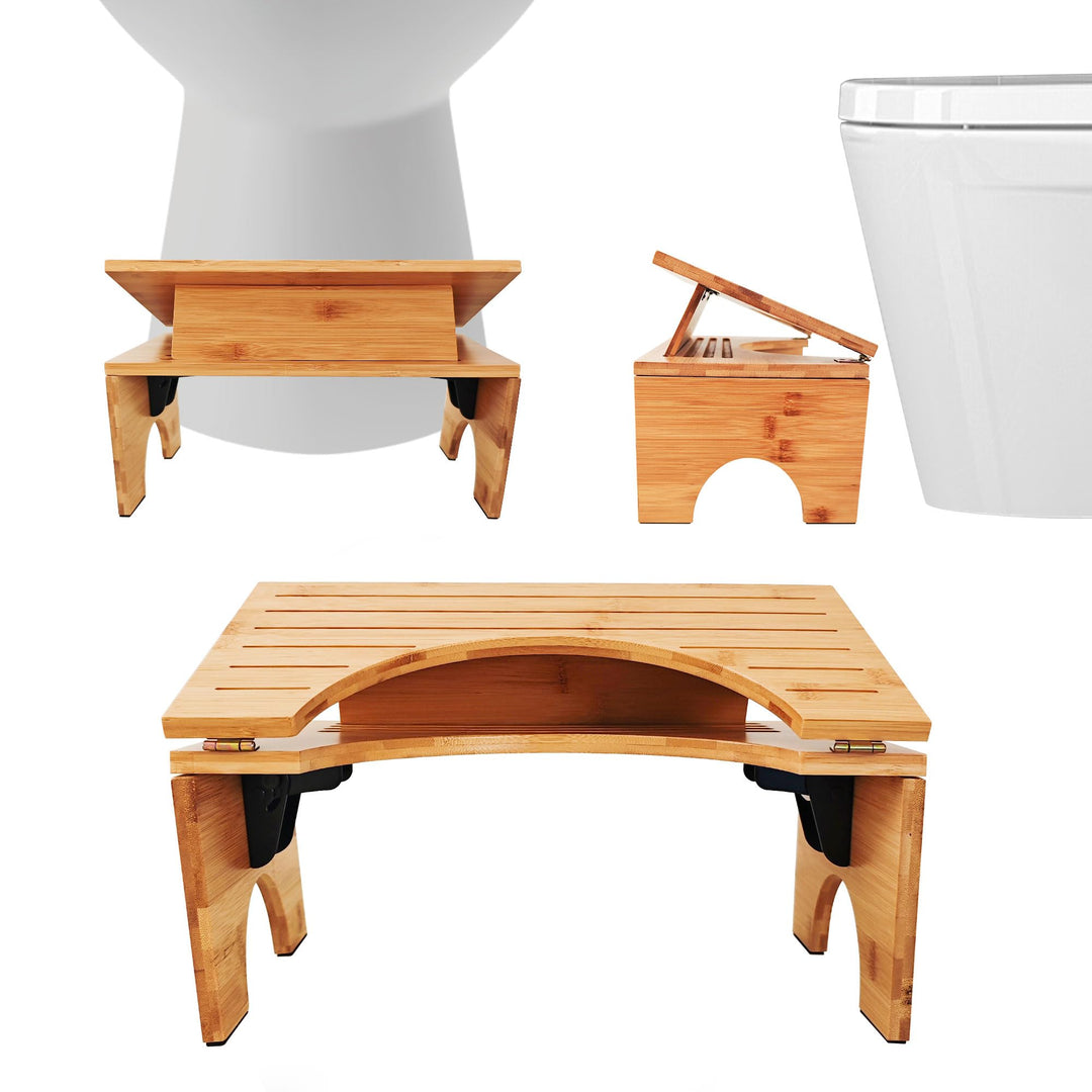 Toilettenhocker Klappbar Aus Bambus – Ergonomischer Klohocker FÜRs Badezimmer Mit 4 Gänge Neigungsve