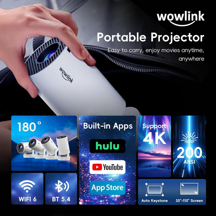 Mini Beamer Unterstützt 4K 1080P, Projektor Tragbarer mit WiFi 6 und Bluetooth 5.4, Beamer Klein Pro