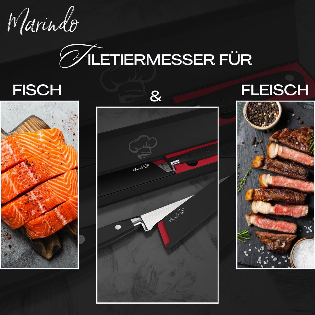 Marindo Profi Filetiermesser inkl. Scheide | Gesamtlänge: 30,5cm | Klingenlänge: 18,5cm | für Fisch