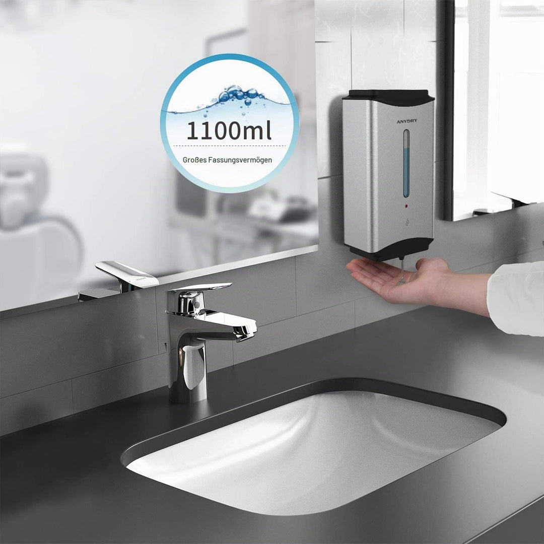 anydry AD1206 Kommerzielle Wandhalterung Automatischer Flüssigseifenspender Edelstahl-Finish 1100ml