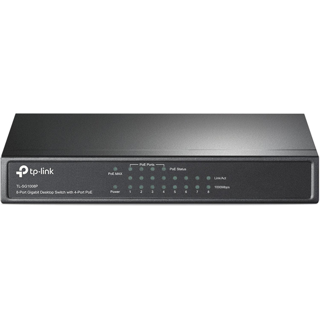 TP-Link TL-SG1008P 8 Port PoE Switch mit 4 PoE+ Ports (64 Watt, IEEE-802.3af/at PoE,lüfterlos, Plug-