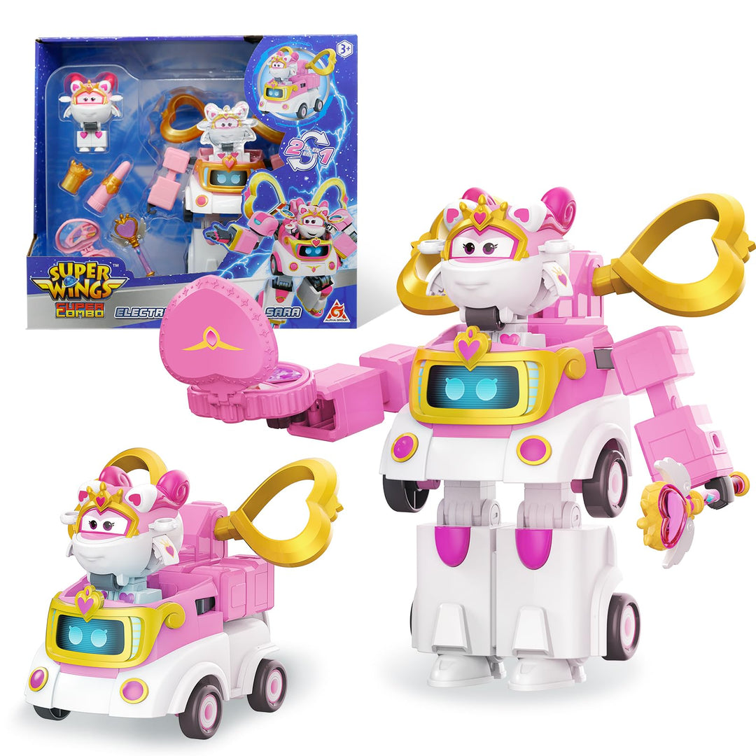Super Wings Verwandlungsroboter Sara, 15,5 cm gross, 2-in-1 Verwandlungsroboter Fahrzeugspielzeug, m