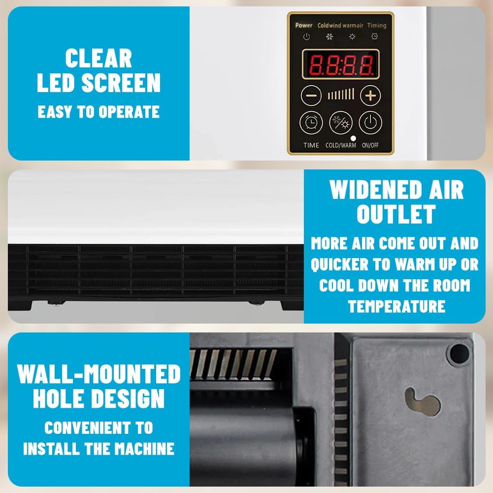 Tragbarer Ventilator 2000W Mobil mit Kühlen & Heizen, Fernbedienung, 8h-Timer, Flüsterleise für Schl
