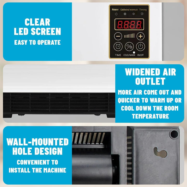 Tragbarer Ventilator 2000W Mobil mit Kühlen & Heizen, Fernbedienung, 8h-Timer, Flüsterleise für Schl