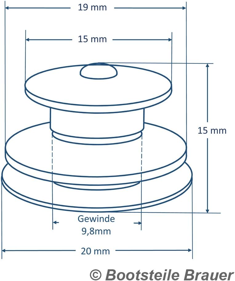 15 Stück LOXX® Oberteil Knopf mit grosser Griffkappe, Standartscheibe für Material bis 2,5 mm - Mess