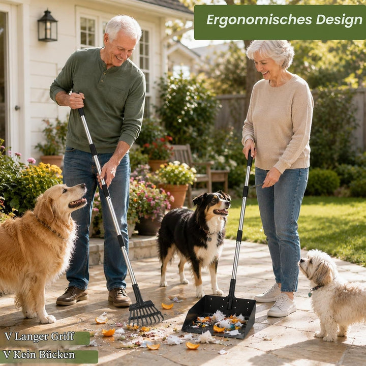 Bamda Hundekotschaufel, Dog Poop Scooper für Hundekot mit Verstellbarem Langem Griff, Tablett, Harke