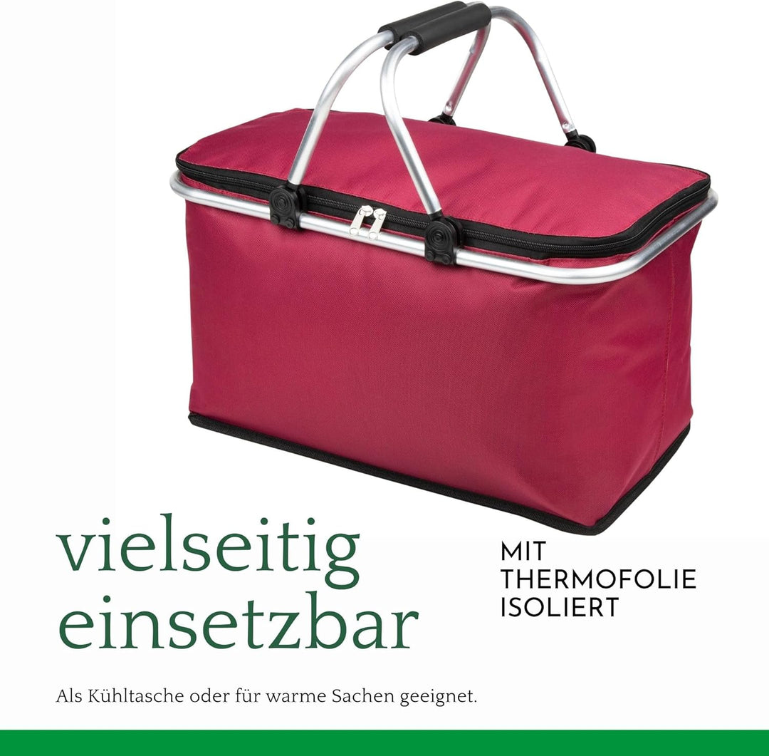 Novaliv Einkaufskorb faltbar Thermokorb mit Kühlfunktion 30 Liter WEINROT Isolierkorb mit gepolstert
