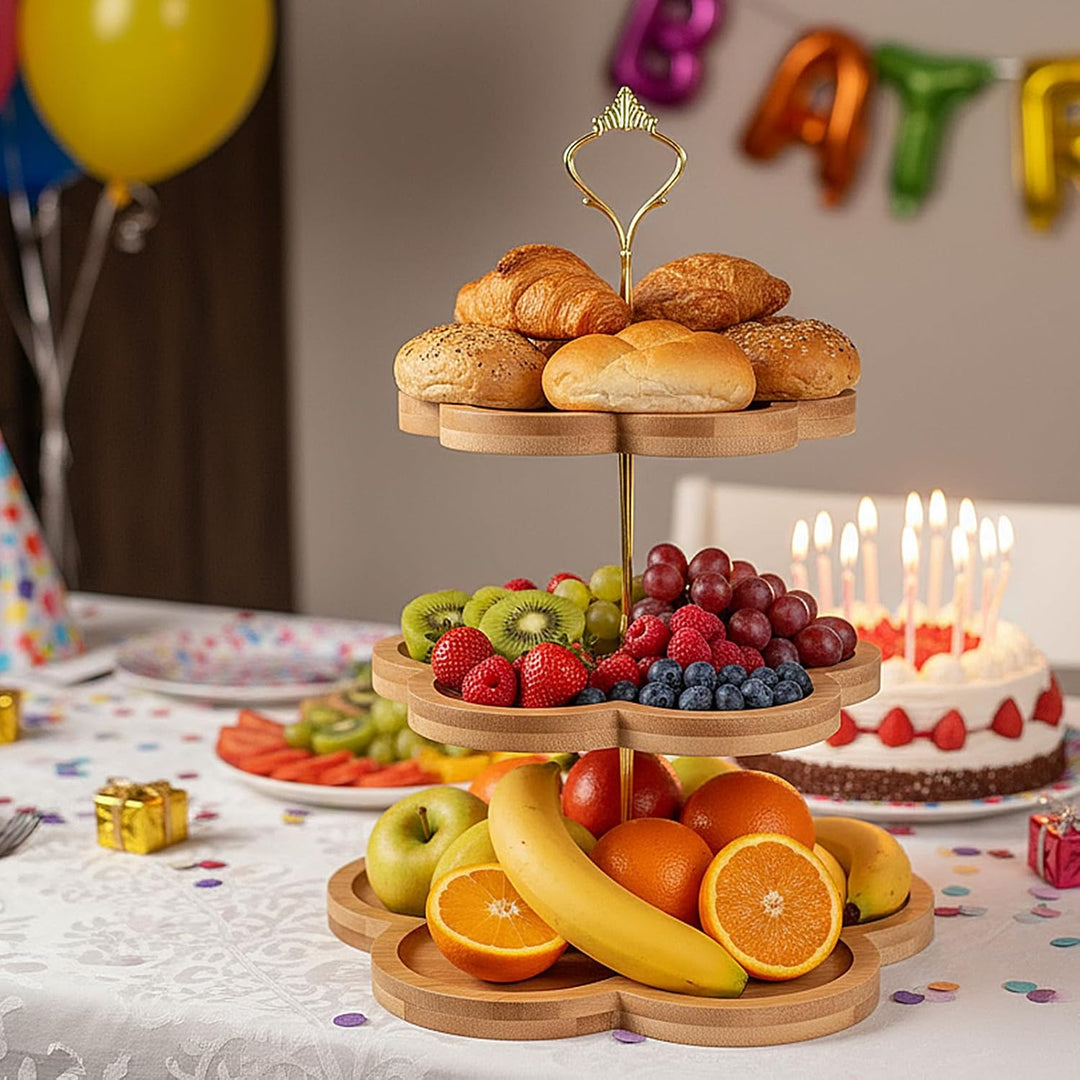 Etagere 3 Etagen, Cupcake Ständer mit Metallgriff, Tortenständer Holz, Obst Etagere 3 Stöckig, Kuche