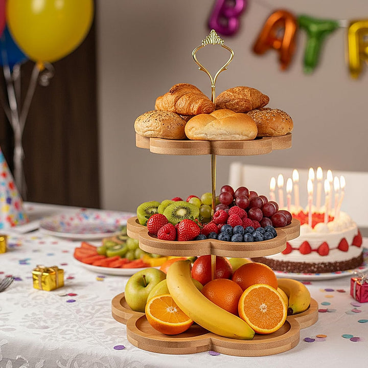 Etagere 3 Etagen, Cupcake Ständer mit Metallgriff, Tortenständer Holz, Obst Etagere 3 Stöckig, Kuche