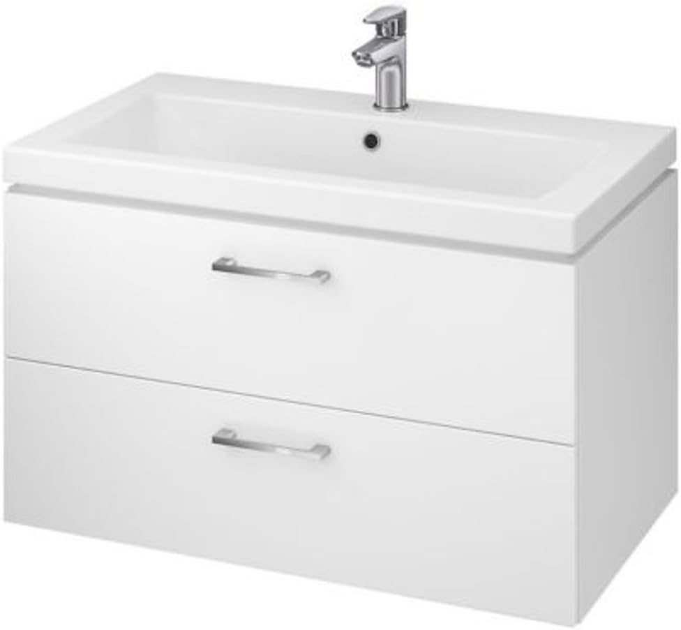 VBChome Badmöbel Waschbecken mit Unterschrank 80cm Waschtisch 2-Schubladen Weiss Lara, 80cm