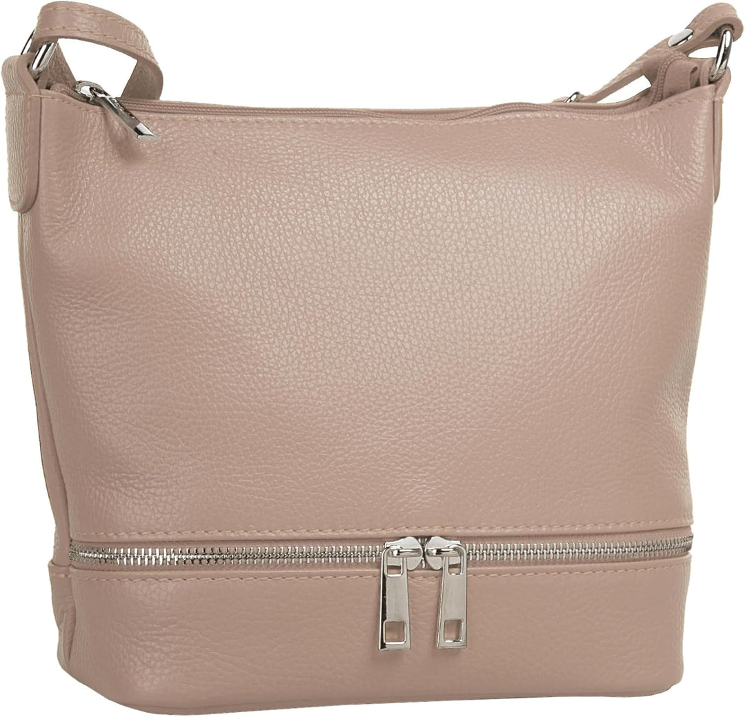 Umhängetasche Echt Leder Damen Made in Italy, verstellbarer Schultergurt, Handtasche mit Reissversch
