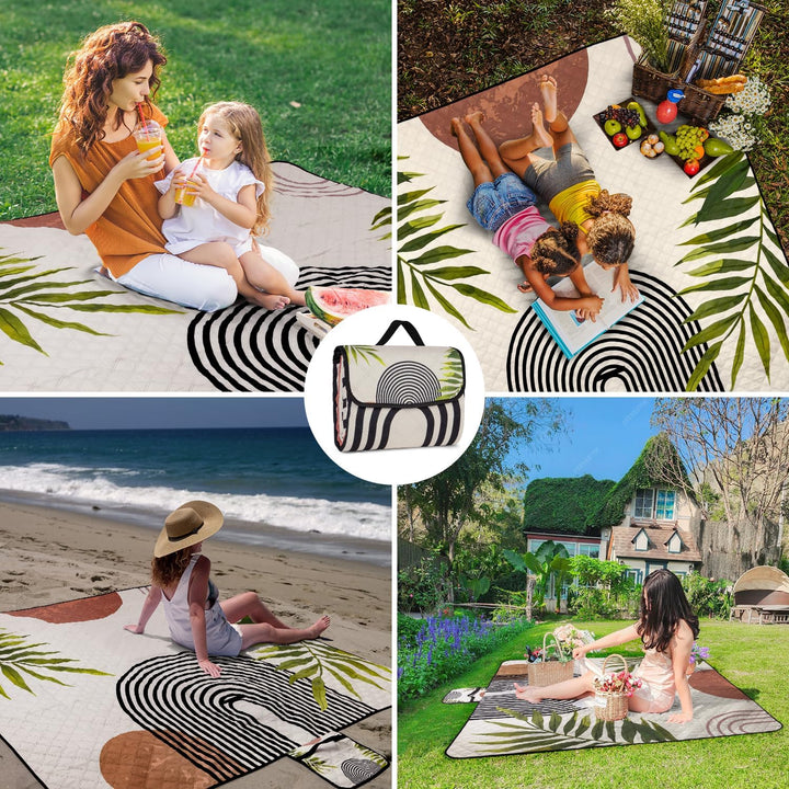 Picknickdecke Wasserdicht, 200 x 200cm Bohemian Gross Stranddecke Sandfrei für 4-6 Personen, Tragbar