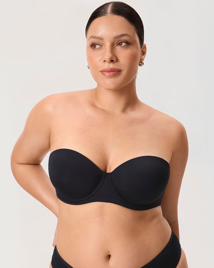 DELIMIRA Damen Trägerloser BH Grosse Grössen - Bügel BH mit Geformte Cups 70B Schwarz, 70B Schwarz
