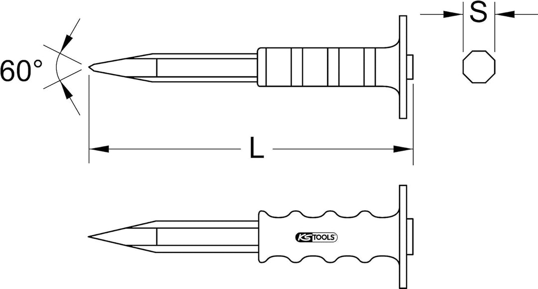 KS Tools 162.0245 Spitzmeissel mit Handschutzgriff, 8-kant, 20x400mm 20 x 400 mm, 20 x 400 mm