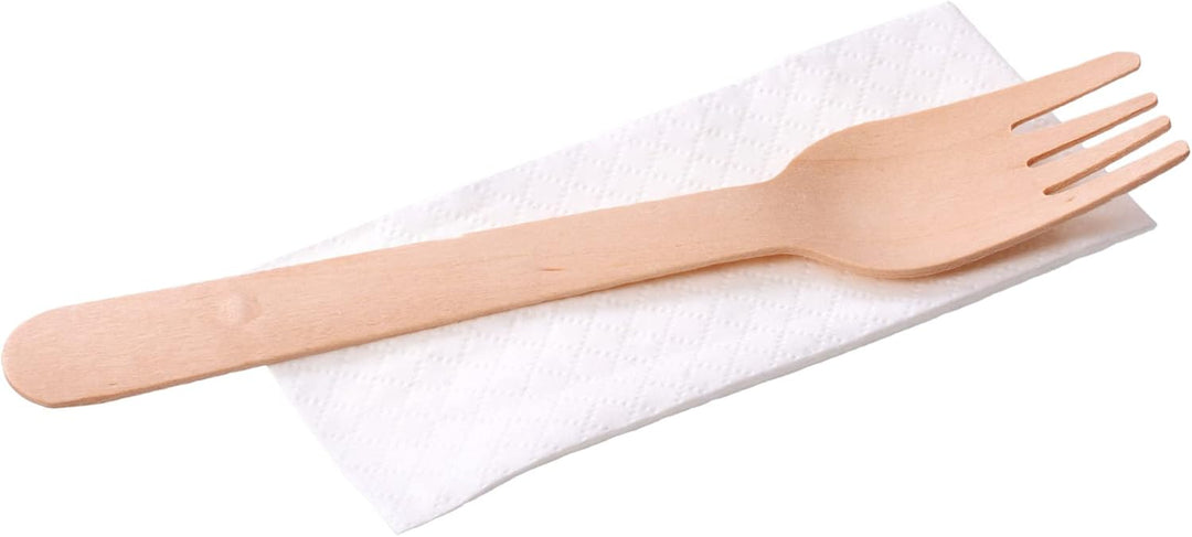 GRÄWE Holzgabel mit Serviette, 100 Sets, Nachhaltiges Besteckset aus Holz, Biologisch Abbaubar 100 S