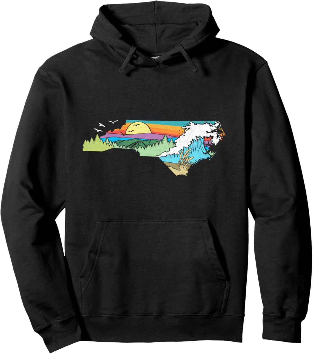 North Carolina Outdoors Retro Nature Lover Graphic Pullover Hoodie