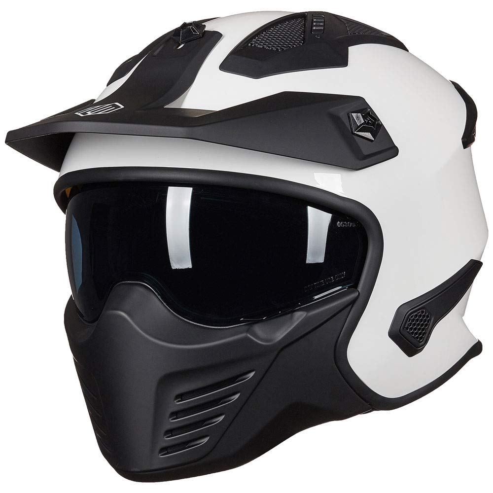 ILM Helm Motorrad Integralhelm Motocross Herren Damen Vintage Retro mit Visier ECE Model 726X L Weis