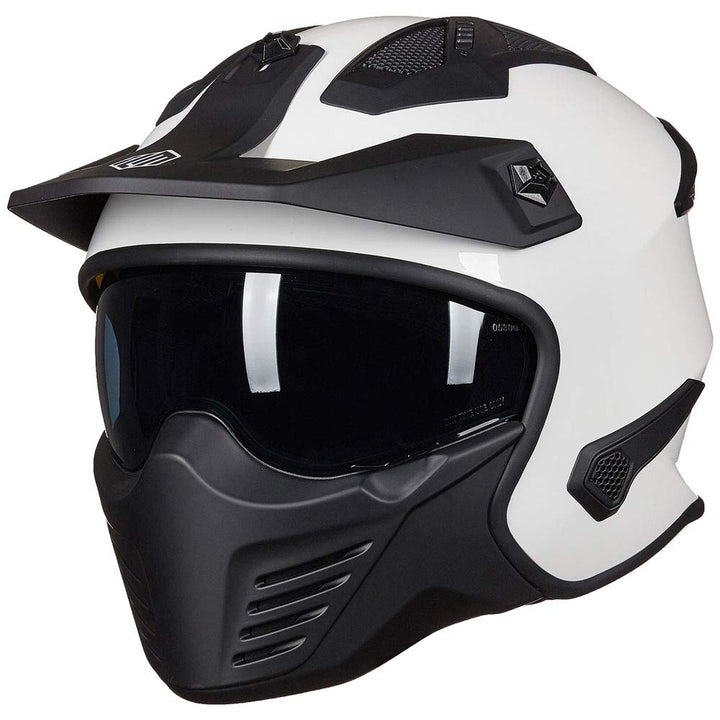 ILM Helm Motorrad Integralhelm Motocross Herren Damen Vintage Retro mit Visier ECE Model 726X L Weis
