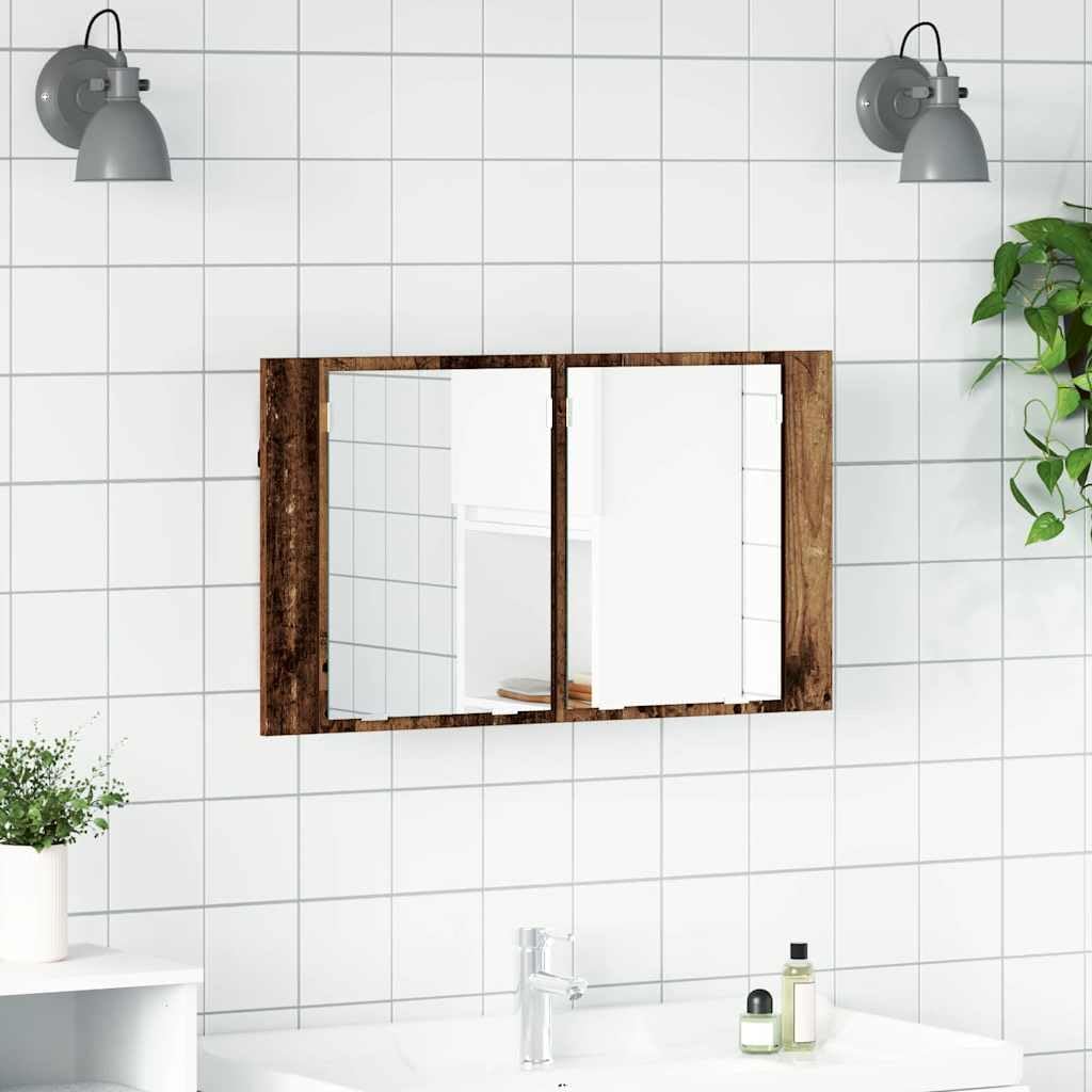 vidaXL Badezimmerspiegelschrank Altholz 80 x 12 x 45 cm Holzwerkstoff, Moderner Badezimmerspiegel-Sc