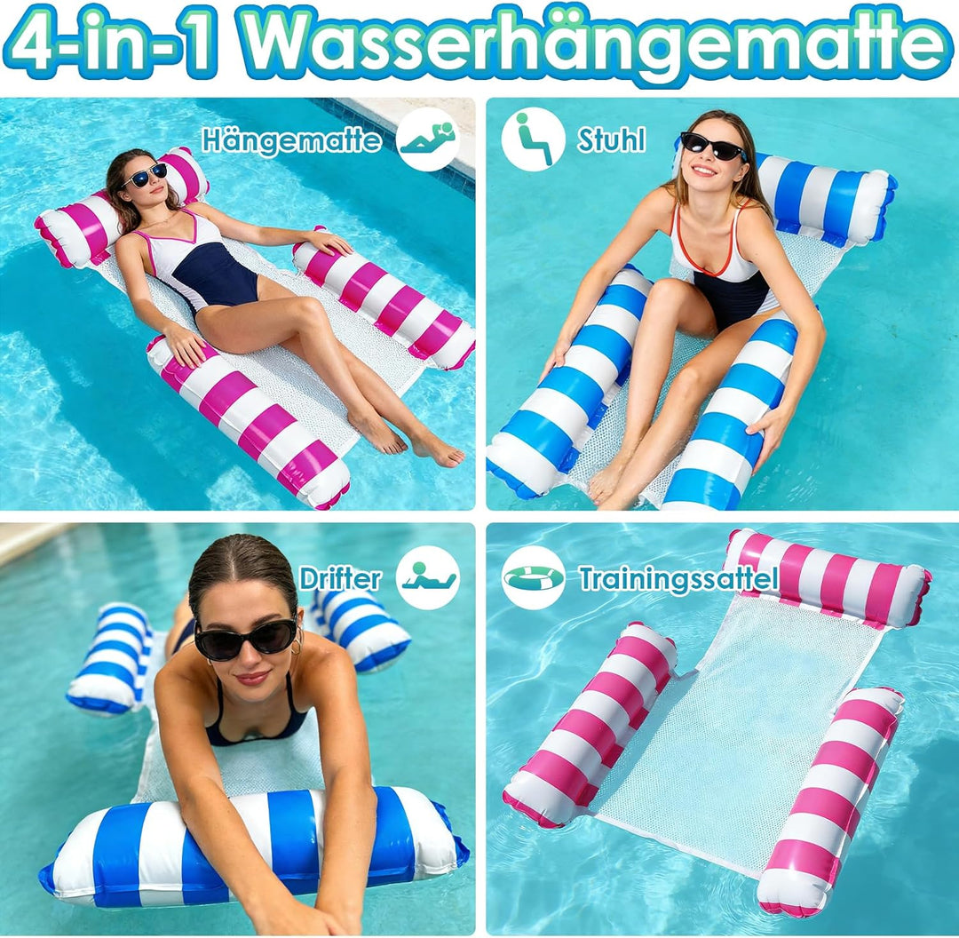 2 Stück Luftmatratze Pool, 4-in-1 Wasserhängematte mit Rückenlehne und Armlehnen, Schwimmsitz, Pools