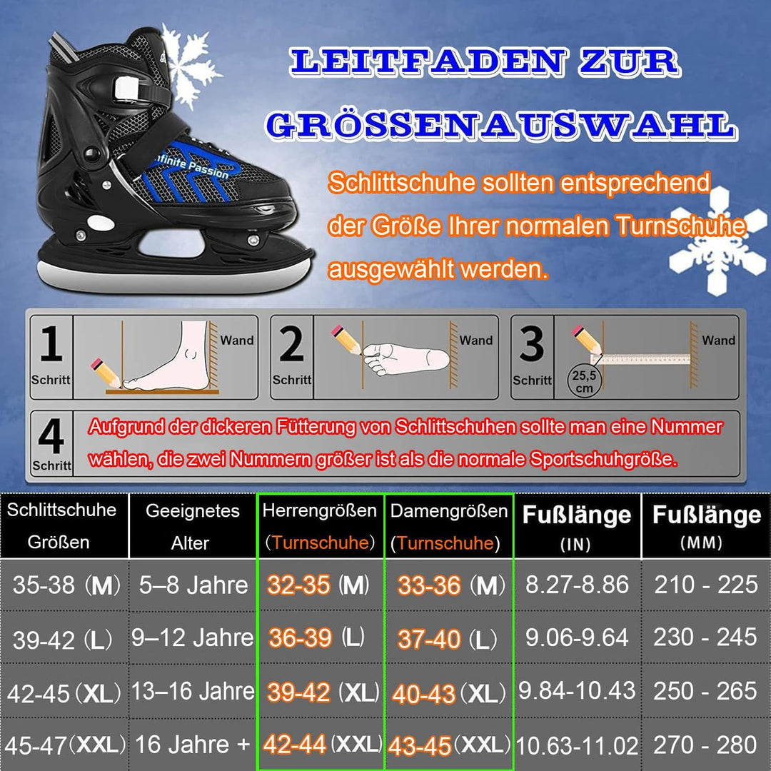 XIUWOUG Verstellbar Eishockey Schlittschuhe für Herren Damen Erwachsene Kinder, Edelstahl Ice Skates