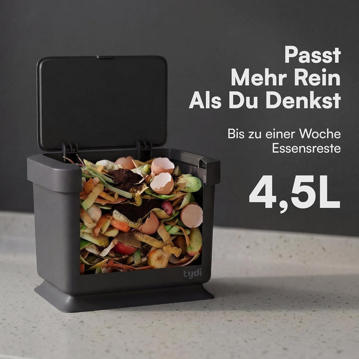 Tydi 4,5L Küchen-Biomüllbehälter mit Druckknopfdeckel - Komposteimer für die Küche - Rutschfester Bo