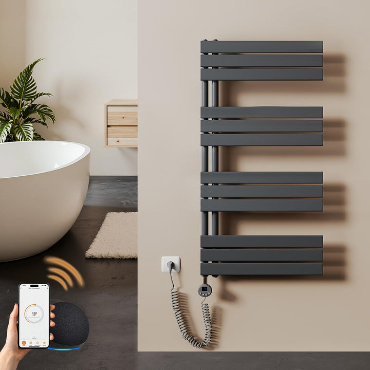 S'AFIELINA Badheizkörper Elektrisch 1041×600mm Anthrazit, 600W Handtuchheizkörper Elektrisch mit The