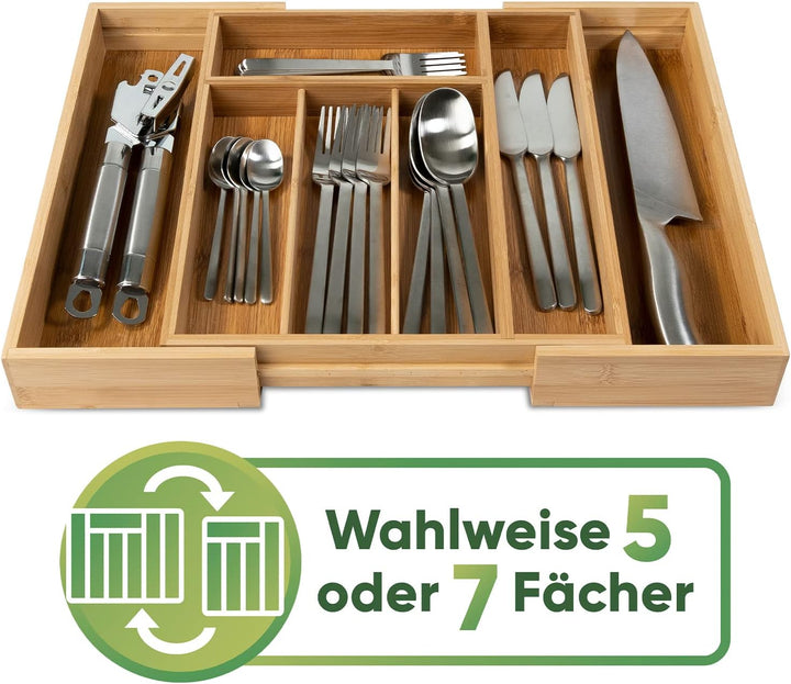 Loco Bird Besteckkasten für Schubladen - 5 bis 7 Fächer - ausziehbarer Bambus Besteckeinsatz für Sch