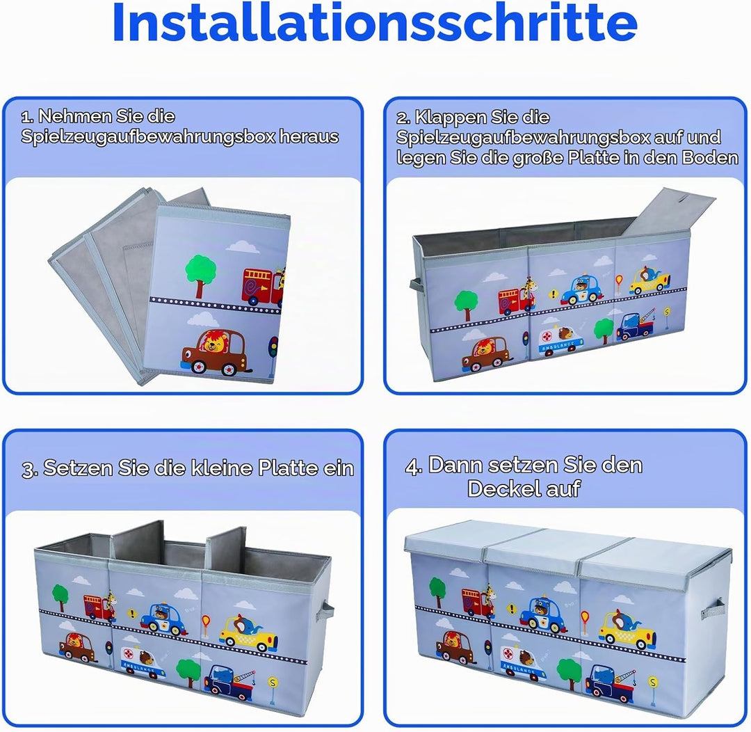 decalsweet Aufbewahrungsbox mit Deckel Kinder, Spielzeugkiste Tier Autos | Extra Gross, Zusammenklap