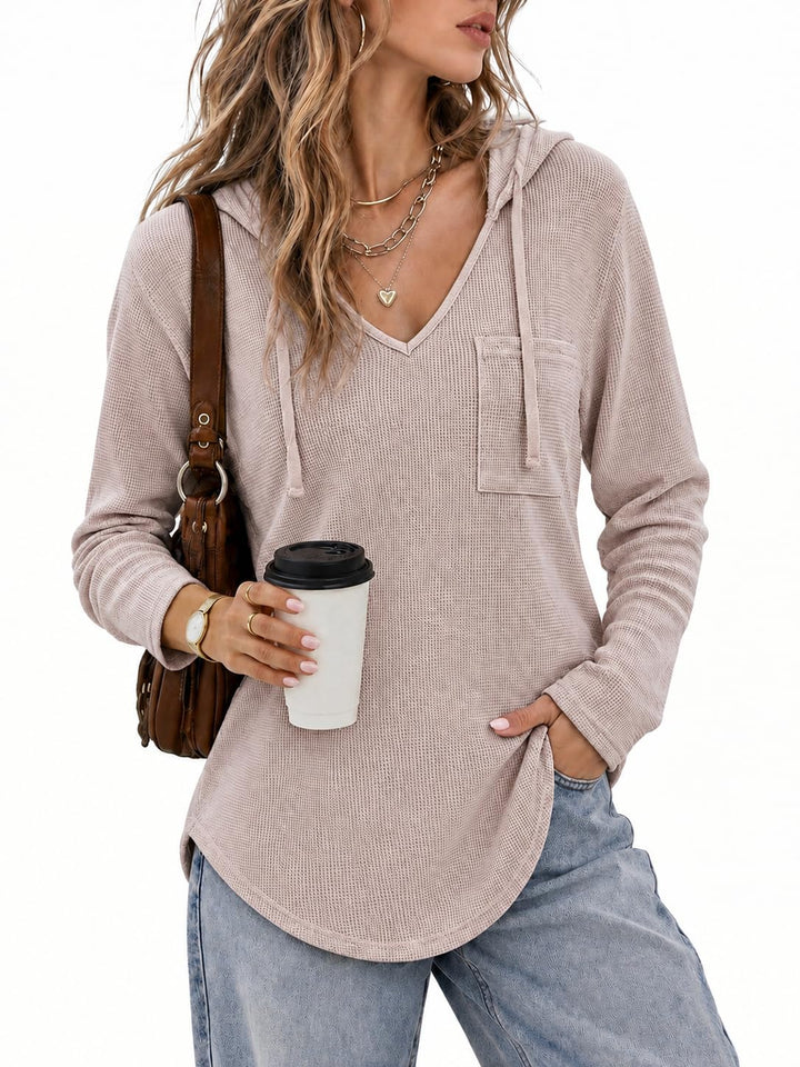 Cuptacc Pullover Damen Hoodie Langarm V Ausschnitt Pullover Sweatshirt Kapuzenpullover Einfarbig Dra