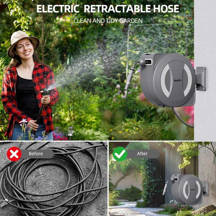 Akku-betriebene einziehbare elektrische Gartenschlauchtrommel‌ Wandmontage-Schlauchtrommel 30m+2m, 1