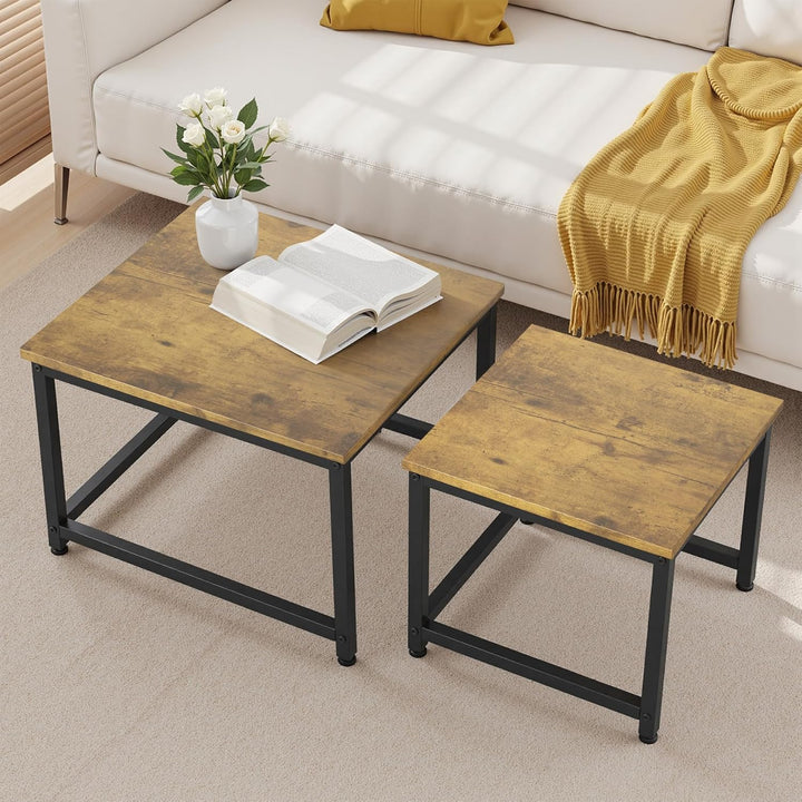 Hawthyhome wohnzimmertisch aus Holz mit Metallrahmen, Quadratisch couchtisch 2er Set &amp; Moderner Beis