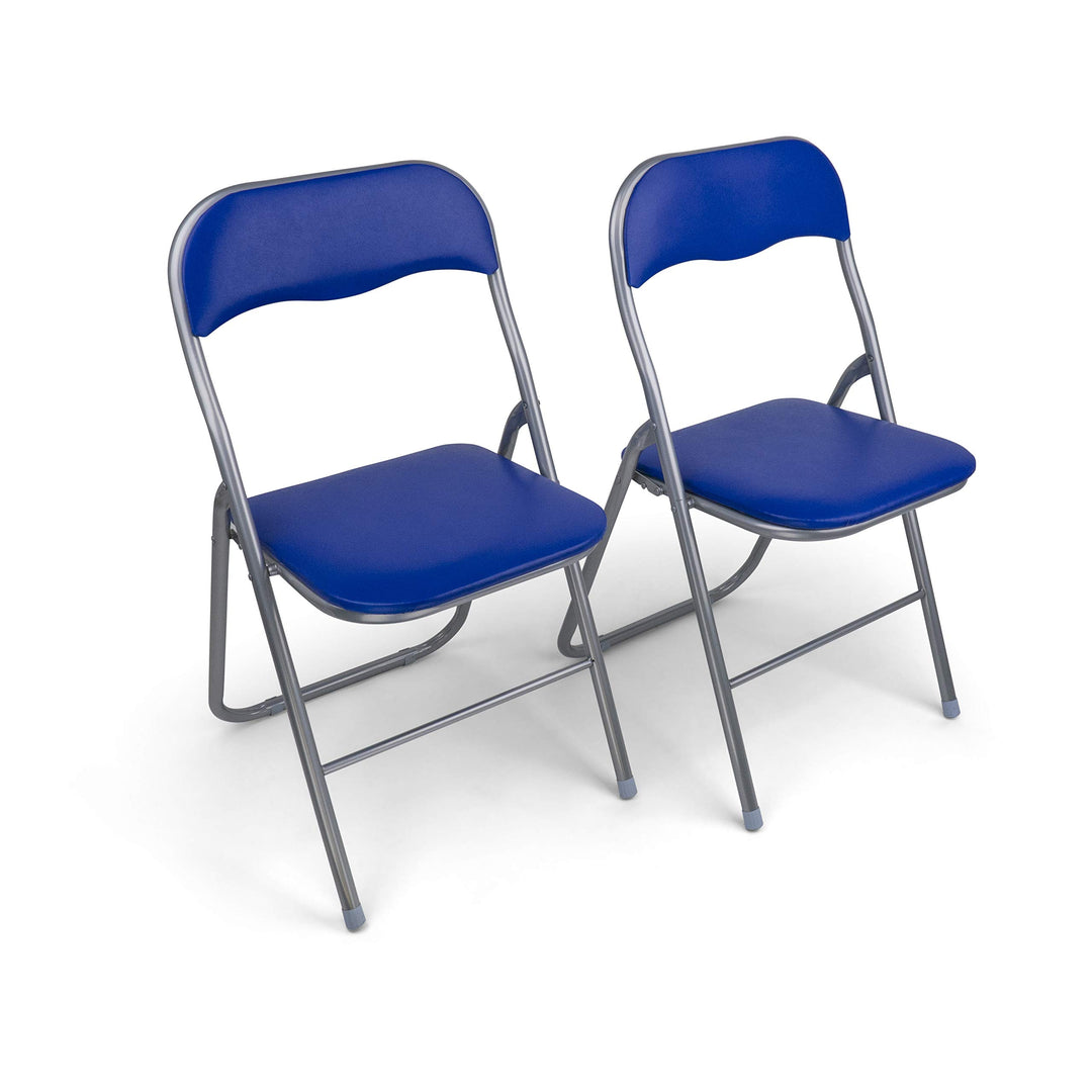 HAEST Set: 2X Klappstühle mit Metallrahmen und Kunstlederbezug, Silber-blau