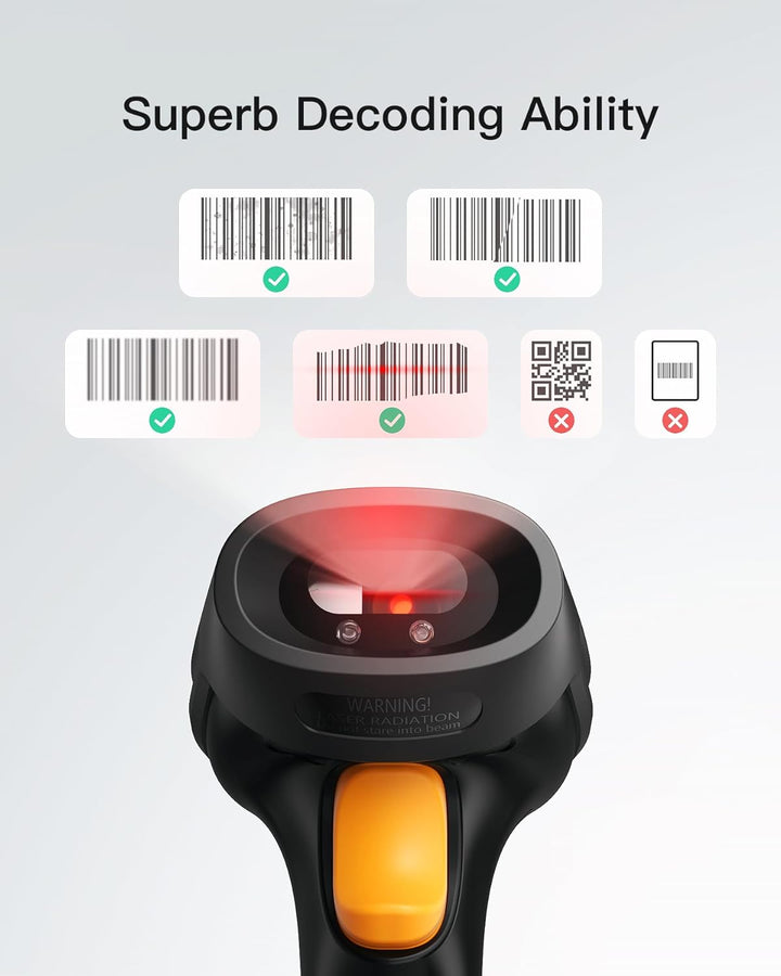 Inateck Wireless Barcode Scanner 2.4 GHz, 35 m Reichweite, automatisches schnelles und präzises Scan