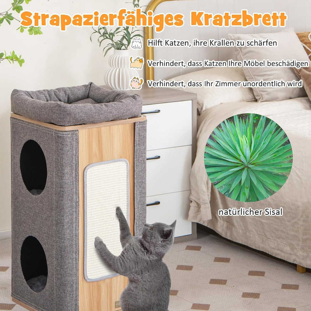 COSTWAY 3-stöckige Kratztonne Katzentonne, Kratzbaum mit Kratzbrett &amp; 3 Matten, Spieltonne für Katze