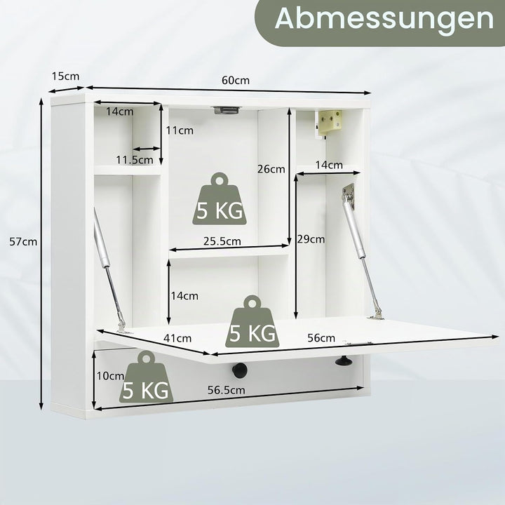 GIANTEX Wandklapptisch Wandtisch klappbar, Klapptisch Wandschreibtisch Holz mit Ablagefächern &amp; Schu