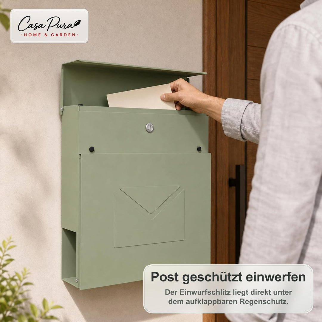 casa pura Briefkasten Laurent aus verzinktem Stahl – abschliessbarer Wandbriefkasten mit Zeitungsfac
