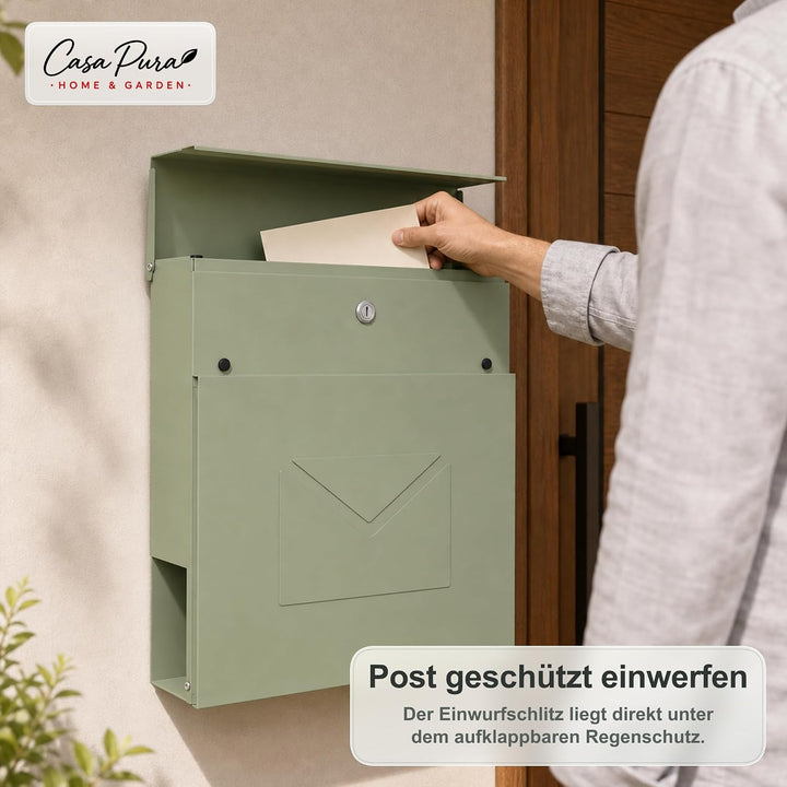 casa pura Briefkasten Laurent aus verzinktem Stahl – abschliessbarer Wandbriefkasten mit Zeitungsfac