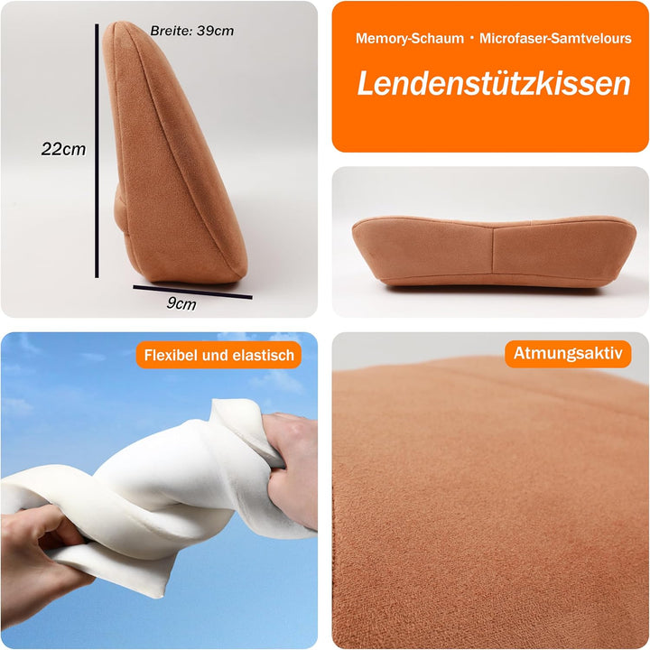 Lendenstützkissen Auto, Memory Foam Füllung &amp; Hautfreundliches Samtleder – Taillengerechte Passform