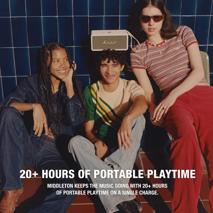 Marshall Middleton kabelloser tragbarer Bluetooth-Lautsprecher, über 20 Stunden tragbare Spielzeit,