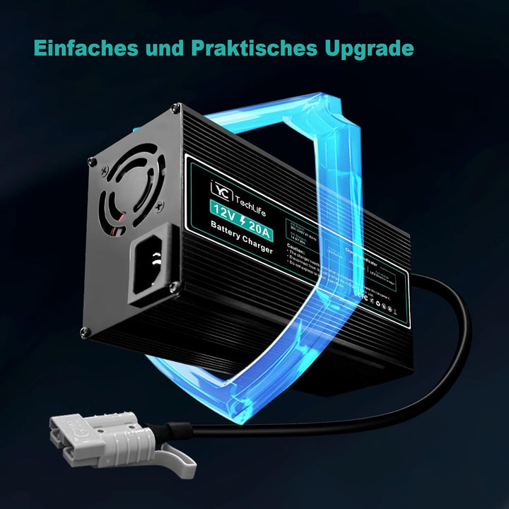 LiFePO4 Ladegerät 12V 20A, Batterie Ladegerät Kompatibel mit Anderson Anschluss Entwickelt für das L