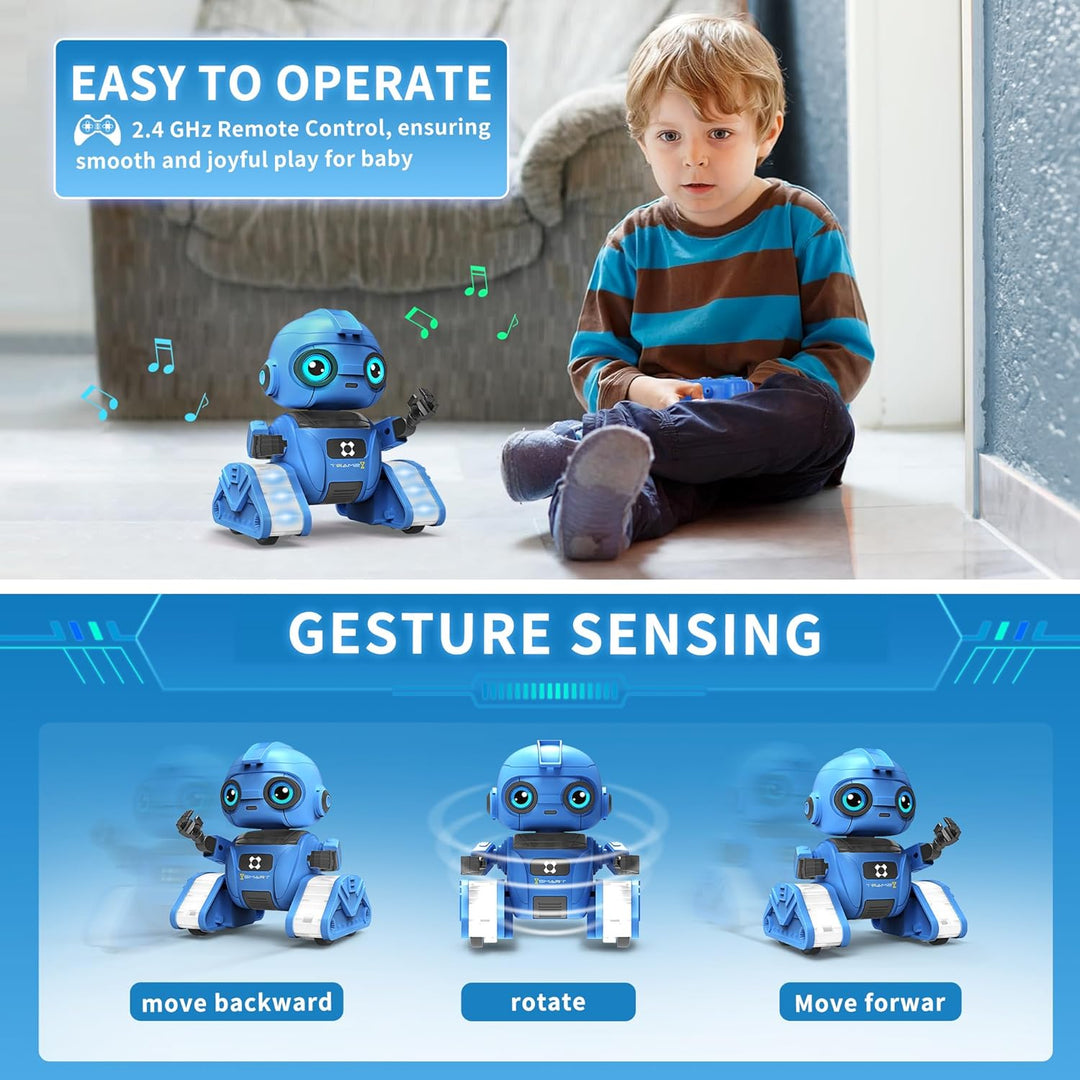 Roboter Spielzeug für Kinder – Wiederaufladbar, LED-Augen und Musik, RC-Roboter mit Gestensensor für