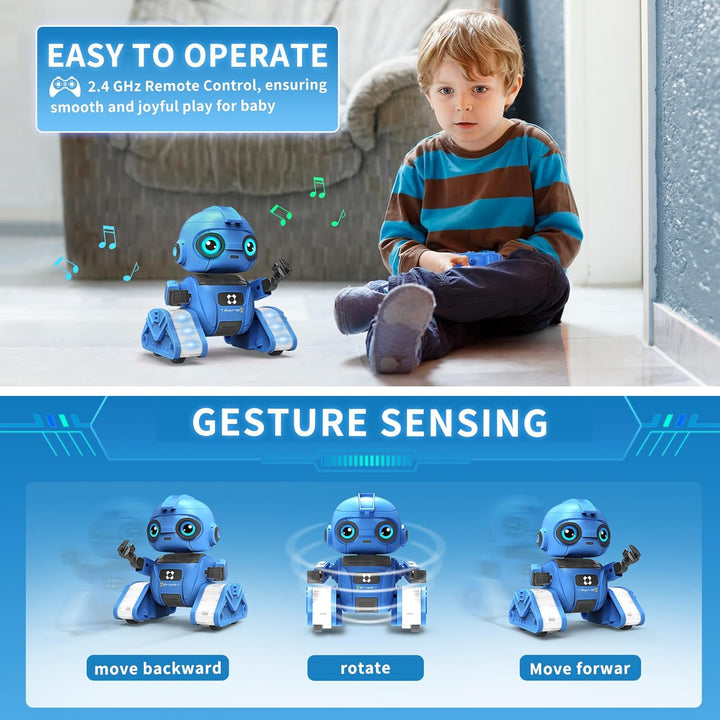 Roboter Spielzeug für Kinder – Wiederaufladbar, LED-Augen und Musik, RC-Roboter mit Gestensensor für