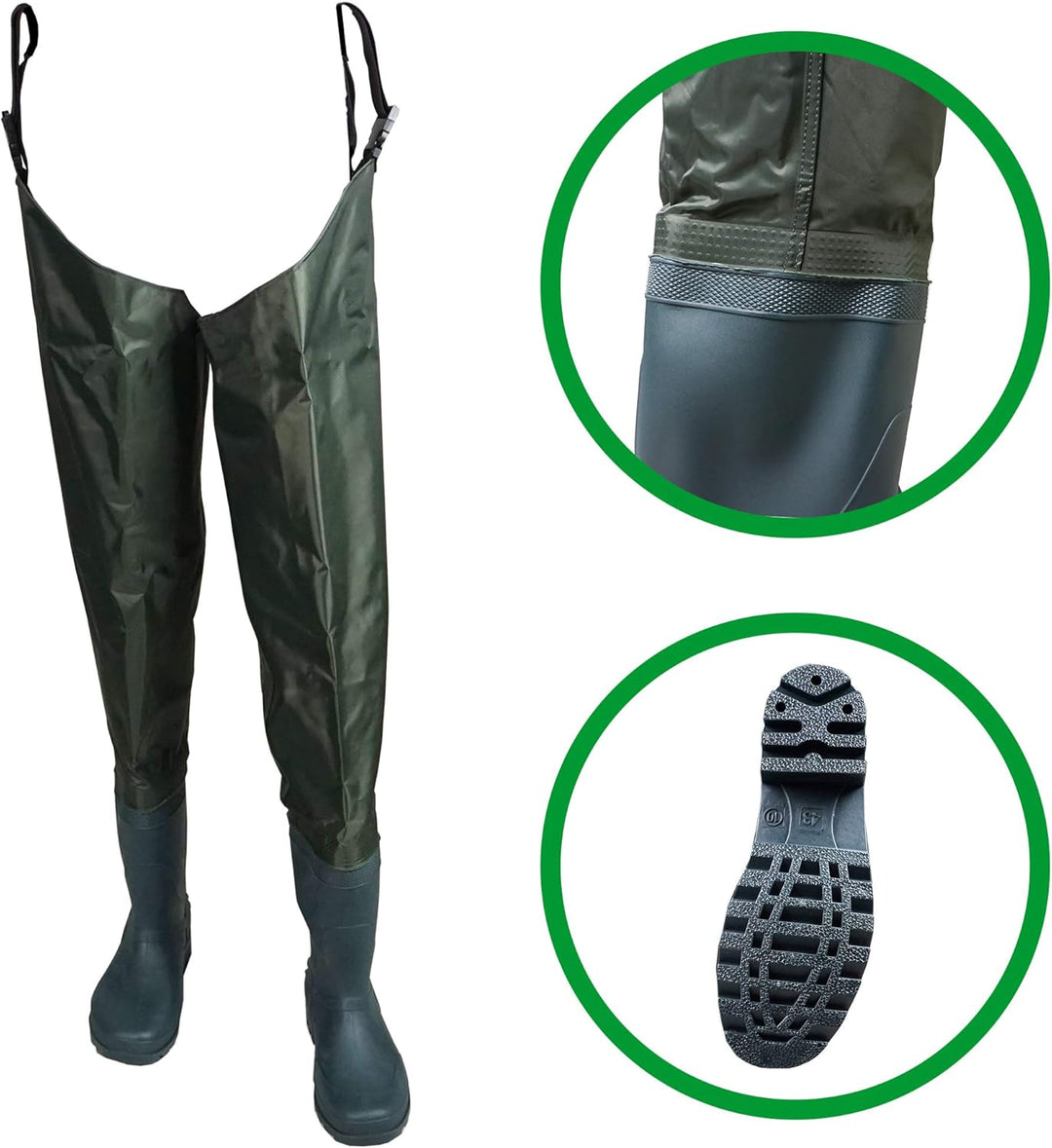 Q-Tac PVC Watstiefel mit Rutschfester Sohle, Anglerstiefel in der Grösse 41 – 46