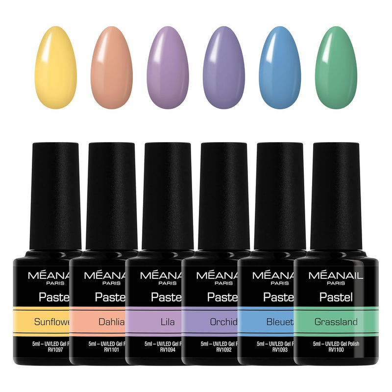 MEANAIL Paris - UV Maniküre Pediküre Set – Coffret PASTEL – Flowers – Shellac semipermanent - 6 Nage