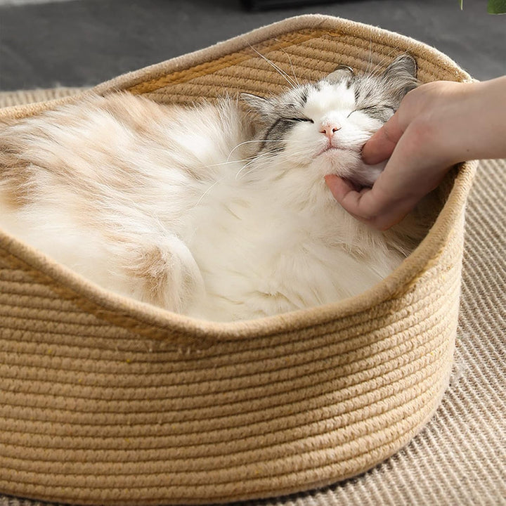Handgefertigtes Katzenbett aus Weidengeflecht, Komfortabler Katzenkorb für Innenbereich, Gemütliches