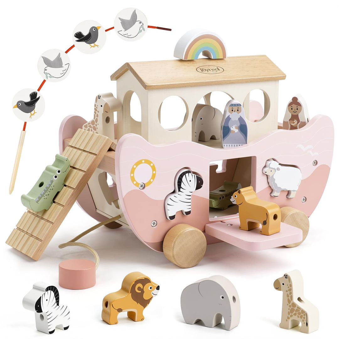 Joyreal Arche Noah Holz - Geschenk Taufe, Taufgeschenke für Jungen Mädchen Kinder, Montessori Spielz