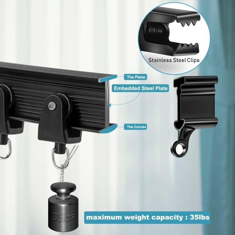 KOLAKO Deckenvorhangschiene, 6 m, flexibel, biegbar, Vorhangschiene, Deckenhalterung, schwarz, gebog