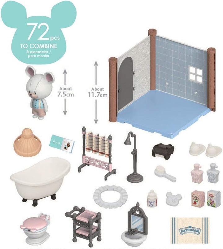 Bandai – Haco Room – Set für Davids Badezimmer – 72 Teile zum Zusammenbauen – Puppe David, Zimmer un