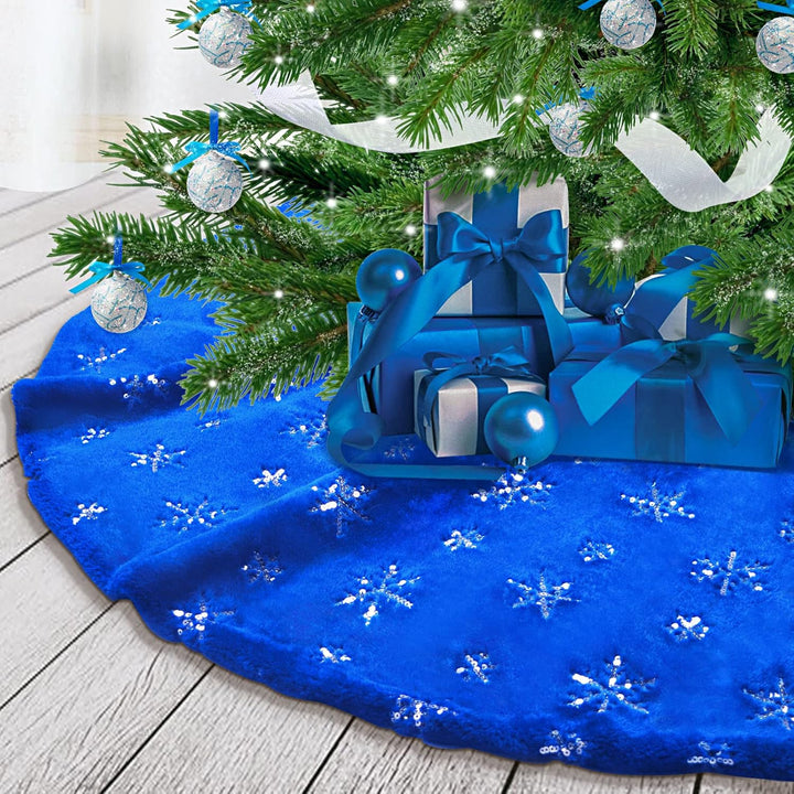 Deggodech 78cm Weihnachtsbaum Röcke Blau Plüsch Weihnachtsbaum Rock Matte mit Silber Schneeflocke We